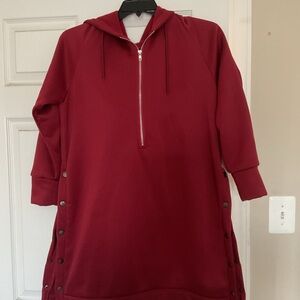 Red Hoodie Dress with Side Buttons